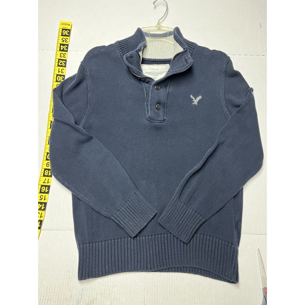 American Eagle 1/4 Zip Sweater Men's Large Preppy Y2K Live Your Life Blue